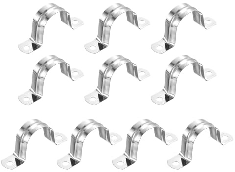 sourcing map 12Pcs Rigid Pipe Straps, 32mm(1.26) 304 Stainless Steel 2 Hole U-Shaped Bracket Tube Hanger Pipe Clamps for Fixing Pipe Cable