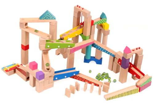 Murmelbahn aus Holz 100 Teile, Kugelbahn groß, Bausteine, Motorik-Spielzeug, Kinderspielzeug ab 3 Jahre, Bauklötze, Holzspielzeug, Geschenk, Kugellabyrinth, Holzpuzzle