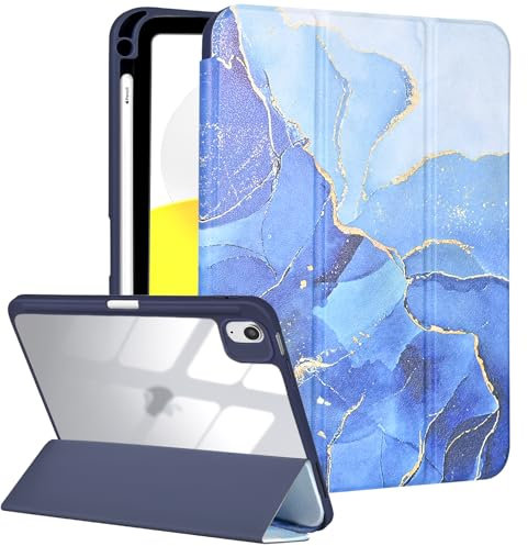 Fycyko Hülle für iPad Air 11-Zoll M3 2025/M2 2024/5. Generation 2022/4. Generation 2020 mit Bleistifthalter, Trifold Ständer mit Kratz- und Stoßfest, Herrlichem Muster Entwerfen- Marmor Blau