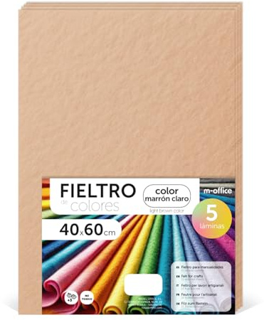 m-office Bastelfilz für DIY-Projekte, Filzplatten in bunten Farben, Weich und Flexibel, Material für Nähen und Patchwork Stoffe, Ideal Handarbeiten, Deko Kunsthandwerk, 20x30cm, (Hellbraun, 5 Stk)