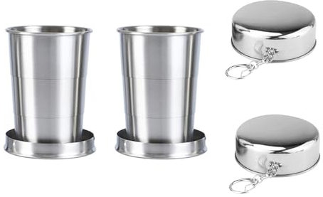 Edelstahl-Faltbecher mit Deckel, 2 Stück, 150 ml, faltbarer Reisebecher, Metall-Trinkbecher, Outdoor-Teleskopbecher, wiederverwendbar, tragbar, C-ollapsible Becher für Reisen, Camping, Wandern