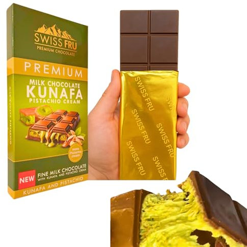 MYCOOKI Chocolat de Dubai Tablette 150g - Garnie à la crème de pistache et kunafa - Chocolat au lait Dubaï croustillant et onctueux à la pistache - Délicieux dessert oriental - Idéal comme cadeau