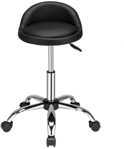 LEADZM Rollhocker Arbeitshocker Bürohocker mit Rückenlehne höhenverstellbar drehbar mit Lehne Arbeitshocker (1, Schwarz 2)