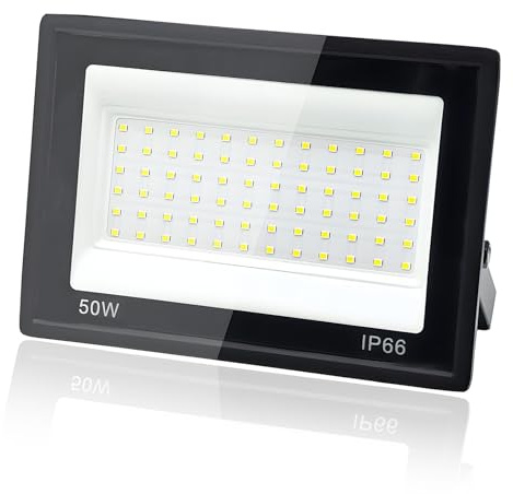 Tkdaksy Focos LED Exterior 50W, 1M Cable Blanco Frío 6500K Proyector LED Exterior, Resistente al Agua IP66 Foco Proyector LED, 5000LM para Terrazas, Patios, Cuadrado, Parques, Garajes, Fábricas