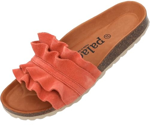 Palado Pantoletten Damen Vilnado - bequeme Sandalen Made in Spain - Hausschuhe mit Kork-Fußbett - modische Sommerschuhe Orange UK3,5 - EU36