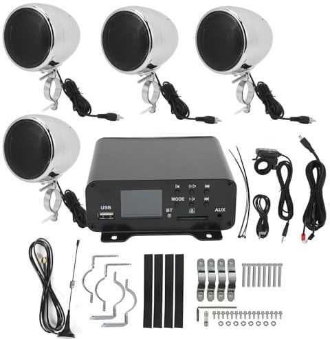 XTevu Bluetooth Speaker, 4 Channel Amplifier System 1000W Water Resistant, Full Range Motorcycle Stereo Compatible With ATV Boat, Audio Sound Kit (Silver)