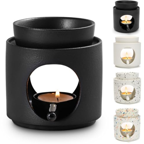 Umllpet Duftlampe Ambiente aus Keramik mit Teelichthalter, Stövchen für ätherische Öle, Duftöl und Duftwachs, Duftöl und Duftwachs Diffusor für Aromatherapie und Dekoration (Schwarz)