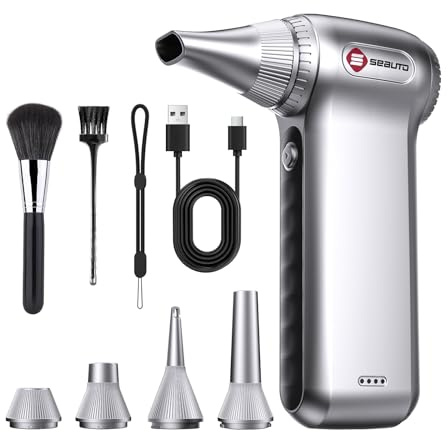 Dépoussiérant à air comprimé - 125 000 tr/min - Sans fil - Rechargeable - Super Power - Ventilateur turbo à 3 vitesses - Souffleur d'air pour PC, clavier, extérieur, voiture et maison