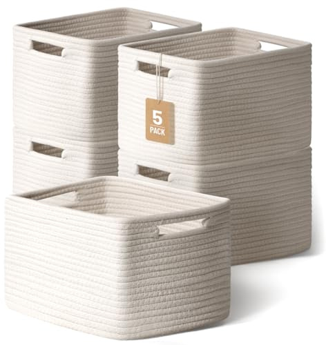 Yilobi 5 Pack Woven Storage Baskets, Decorative Storage Bins for Organizing