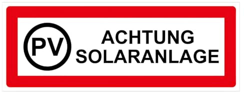 Aufkleber Brandschutzzeichen „PV Achtung Solaranlage“ Kennzeichnung Solarpanel Photovoltaikanlage Folie selbstklebend nach DIN 4066 | Größe wählbar Made in Germany, Größe: 210 x 74 mm