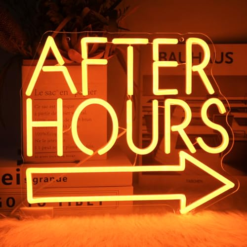 After Hours Neon Sign with Arrow Bar LED Neon Light for Wall Club Pub Decor | Dimmable Orange Letter Neon Lights Signs, Acrylic Wall Art, USB Powered, Easy to Hang, Business Sign, Bar Garage Party Decor