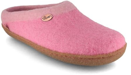 WoolFit Sherpa Filzpantoffeln mit Naturgummisohle handgefilzte Hausschuhe mit flexiblem Fußbett, rosa, Gr. 40