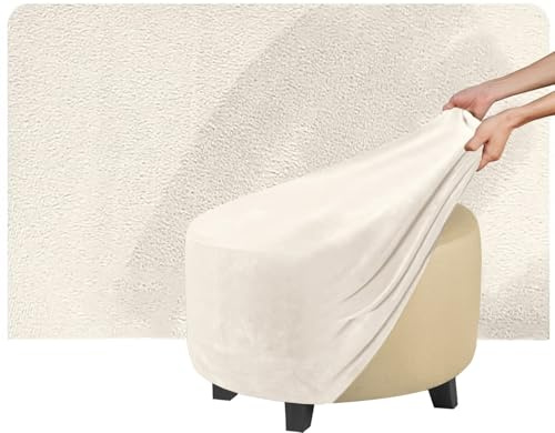 QOEUIUJ Hockerbezug Rund 35cm 40cm 50cm 30cm 45cm Stretch Ottomane Bezug Runde Osmanische Bezüge Pouffe Schonbezug Hocker Abdeckung Fußhocker(Ivory,Diameter 45cm)