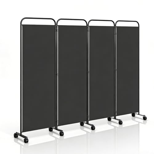Peviasot Paravent Raumteiler Klappbar Freistehend Trennwand auf Rollen, Umkleide Sichtschutz, Raumtrenner 4 Teilig 228 x 180 cm, freistehendes Raumteiler für Büro Schlafzimmer - Anthrazit