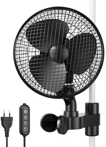 Trsaow Grow Ventilator mit Clip, 20W Oszillierender Lüfter, 2 Geschwindigkeiten, 90°/120° Doppelschwenk, 315 CFM, Speicherfunktion, leise Betrieb für Growzelt, Growbox und Gewächshäuser（1）