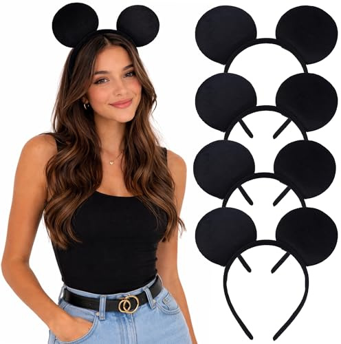 Pack of 4 Black Mouse Ears Headband - Mouse Costume Fancy Dress Head Band Halloween Party Accessories