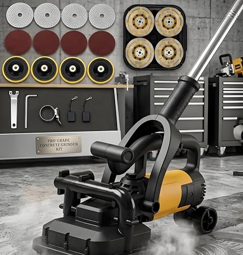 Levigatrice per superfici in calcestruzzo e pavimenti | Set levigatrice a 4 teste da 800 W con 6 velocità | Asta di prolunga in 4 sezioni | Ideale per la levigatura di calcestruzzo, marmo e granito