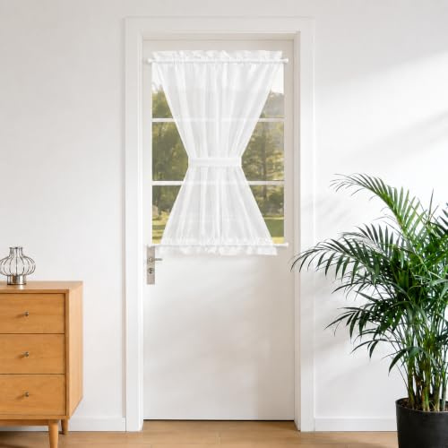 Aquazolax Transparent Sheer Door Window Curtain Elegant Solid Voile Curtain French Door Panel 54x40-Inch with Bonus Tieback - 1 Piece, Pure White