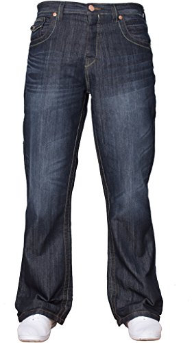 APT Hommes Basique Bleu Coupe Bottillon Jambe Large évasé Travail Jeans décontracté Grandes Tailles Disponible en 3 Couleurs - Délavage Foncé, 32W x 30L