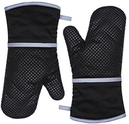TFENG Ofenhandschuhe, Hitzebeständige Grillhandschuhe, Anti-Rutsch Backofen Handschuhe, Schwarz, 1 Paar