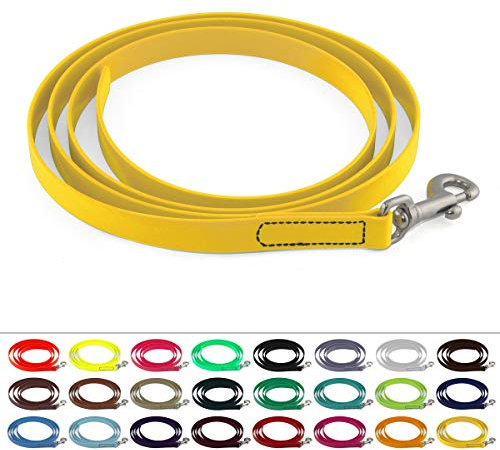 LENNIE BioThane Führstrick, 16mm breit, 2m lang, Messing Karabinerhaken, genäht, Goldgelb