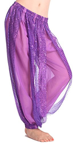 Baisdan Pantaloni Harem Yoga di Danza del Ventre, Pantaloni tribali arabici Indiani in Chiffon da Donna Adatti per Feste di Danza Yoga Pilates Zumba Viola