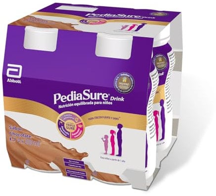 PediaSure drink – Sabor Chocolate – Complemento Alimenticio para Niños, con Proteínas, Vitaminas y Minerales – Pack de 4 Botellas x 200 ml