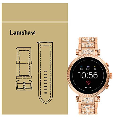 Ceston Strass Metallo Acciaio Moda Cinturino per Smartwatch Fossil Sloan HR Gen 4 (18mm, Oro Rosa)