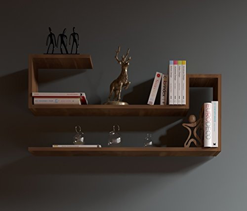 HOMIDEA WAVE Étagère murale – Étagère à livres – Étagère flottante pour décoration de salon au design moderne (noyer)