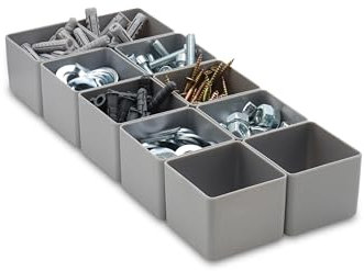 1a-TopStore 10 STK. Einsatzkästen Einsatzboxen Schubladen-Einsatzkasten Sortierboxen, 32 Größen, 5 Farben (grau, 49x49x40 mm)