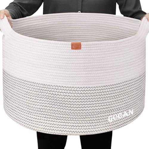 GOCAN Extra großer Deckenkorb Baumwollseilkorb D55 X H35cm Gewebte Wäschekörbe für Decken Aufbewahrungskorb mit Griffen für Spielzeugkissen Wohnzimmer XXXL