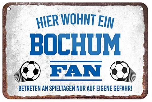 Bochum Fan Blechschild - Metallschild mit Kordel und Saugnapf - Hängeschild für Fans Ultras Anhänger Begeisterte - Wanddeko Türdeko für Man Cave Jugendzimmer Werkstatt Wohnzimmer - 18x12cm