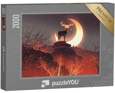 puzzleYOU: Puzzle 2000 Teile „Digitale Kunst: Der Hirsch mit den Feuerhörnern“ – aus der Puzzle-Kollektion Fantasy, Illustrationen