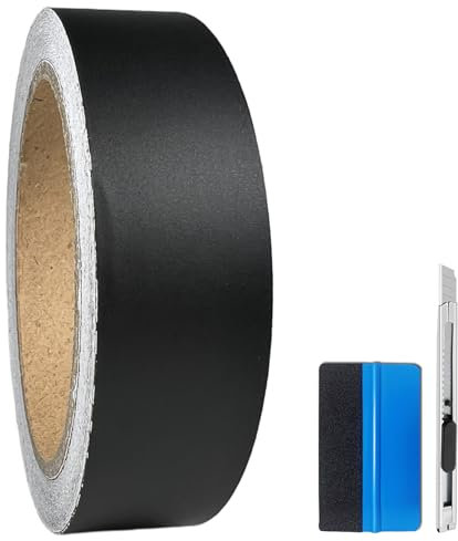 NewL Vinyl-Klebeband, Mattschwarz, mit Luftablass, inklusive Montagewerkzeug-Set (2,5 cm x 900 cm)