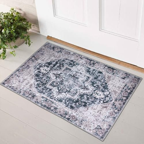 Taleta KALINA Washable Door Mats Indoor Small Rug Purple Non-slip Thin Doormat for Entryway Soft Entrance Carpets Inside Vintage Short Pile Floor Mats for Hallway Bedroom (Purple, 50 x 80 cm)