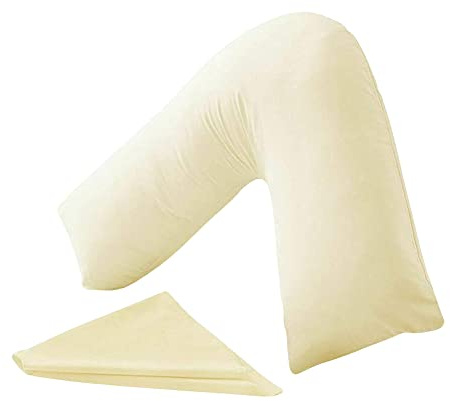 KANAK V Shaped Pillowcase Plain Polycotton Back & Neck Support V Pillow case cover - Orthopaedic/Pregnancy/Nursing Pillow Cover Only - Cream