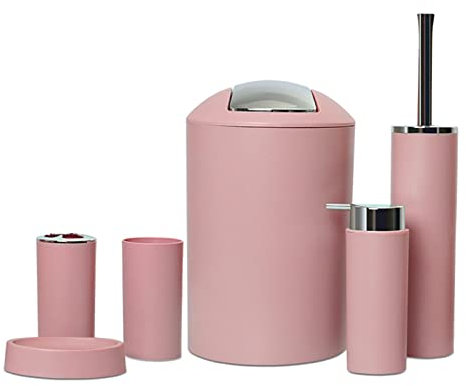 Ensemble D'accessoires de Salle de Bains de 6 Pièces, Ensemble-cadeau En Plastique pour de Bains de hôtel de Bureau, Rose