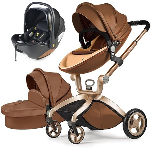 Hot Mom Kinderwagen 3in1 Set Klassik Kombikinderwagen, Modell F22 mit Alu-Rahmen/Vollgummireifen (Pardo)