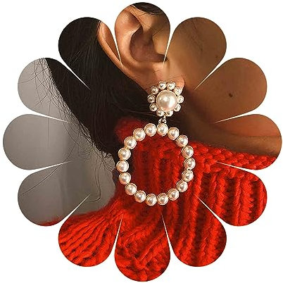 Yheakne Vintage Perlen Creolen Ohrringe Gold Kreis Perlen Ohrstecker Perlen Kreis Tropfen Ohrringe Vintage Statement Ohrringe Schmuck für Frauen und Mädchen Geschenke