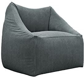 chilly pilley Sitzsack Cord Sitzkissen EPS-Perlen Füllung Bodenkissen Sessel Gartenkissen mit Rückenlehne Sitz (Grau)