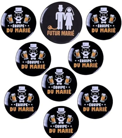 13Pcs JGA Deko Männer,Bräutigam Schärpe Abzeichen Bräutigam mit 12 Team Bräutigam Buttons Französisch