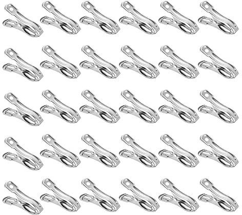 HLIWS Pinces à Linge Acier Inoxydable-30 pièces Durable Serviette Clips,Pince a Linge,pour vêtements Chaussette Alimentaire étanchéité Photos(5 * 3cm)
