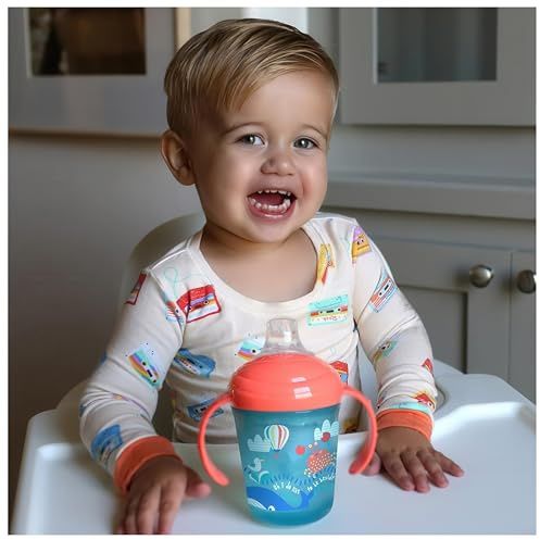 Nuby 2-Handle No-Spill Printed Trainer Cup with Soft Spout and Hygienic Cover - 8oz/ 240 ml, 4+ Months, 1 pk Colors and Prints May Vary