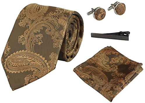 TruClothing.com Paisley Krawatte Geschenkset Einstecktuch Manschettenknöpfe Krawatte Floral Satin - bronze Einheitsgröße