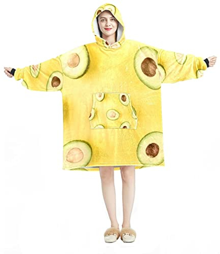 Tragbare Decke Hoodie, halbe Avocado mit Samenmuster, übergroße Kapuzendecke Sweatshirt, Mehrfarbig, Einheitsgröße