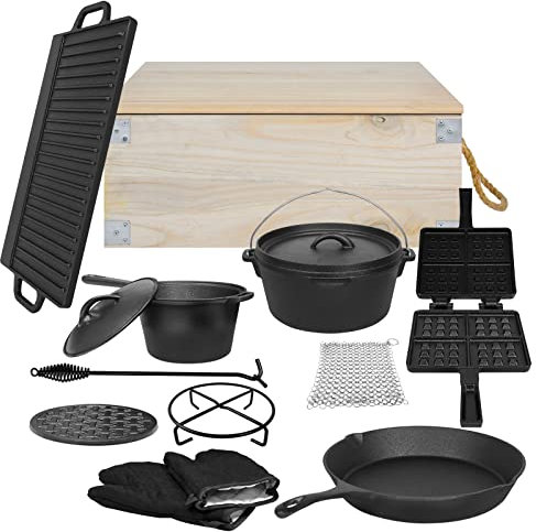 XMTECH Lot de 11 casserole à sauce Dutch Oven - Plaque de cuisson - En fonte - Avec couvercle et de nombreux accessoires
