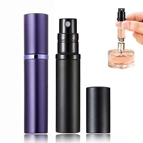 POTWPOT Refillable Travel Perfume Atomizer, 2 Pack 5ML Atomiser Perfume Spray Bottle Travel Size Perfume Bottle Travel Accessories (Black & Purple) (POT-BPu230215)