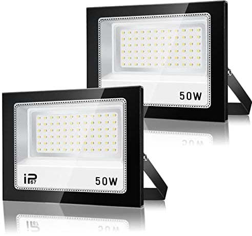 LED Strahler Außen 50W 2 Stück, IP67 Wasserdicht Superhell LED Fluter, 5000LM Außenstrahler Led Scheiwerfer,7000K Kaltweiß Flutlicht Led Außen Aussenstrahler für Auffahrt,Hinterhof,Garten,Werkstatt
