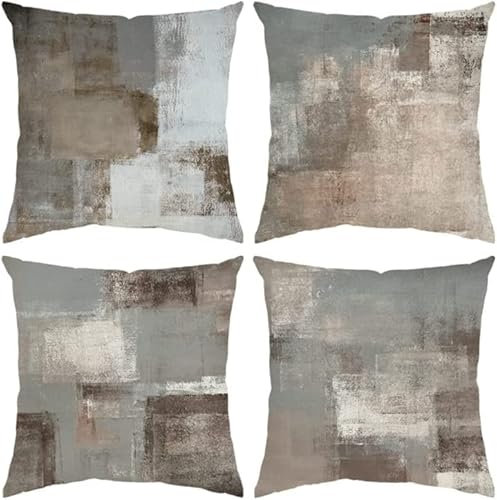 TIDWIACE 4er Set Grau Kissenbezug 40x40 cm Deko, Kissenhülle Dekokissen Leinen Natur Landhausstil Dekorative Sofakissen Leinen Kissenbezüge Luxus Decor für Sofa Wohnzimmer Zierkissen