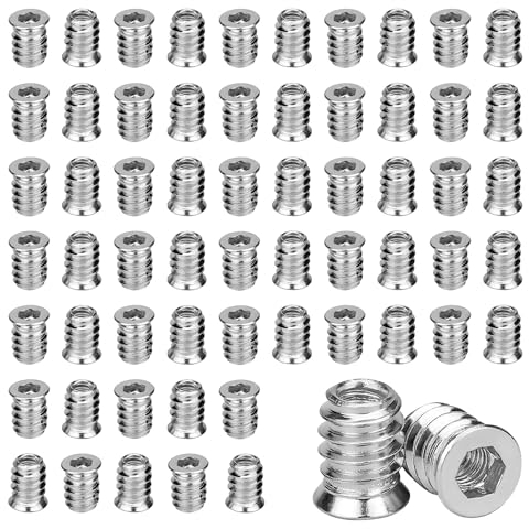 B-0105 60 Pezzi Inserti Filettati Boccole Filettate per Legno Helicoil Rivetti Filettati M6 Boccole Filettate per Legno Vite Dado Esagonale Inserto Filettato per Mobili in Legno Dado a Vite M6 x 20 mm